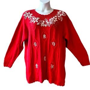VINTAGE 80s Work in Progress Beaded Holiday Christmas  Sweater Size 2XL